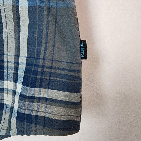 Kuhl Blue and Gray Plaid Short Sleeve Button Up Collared Shirt | Men's Small - Picture 2 of 13